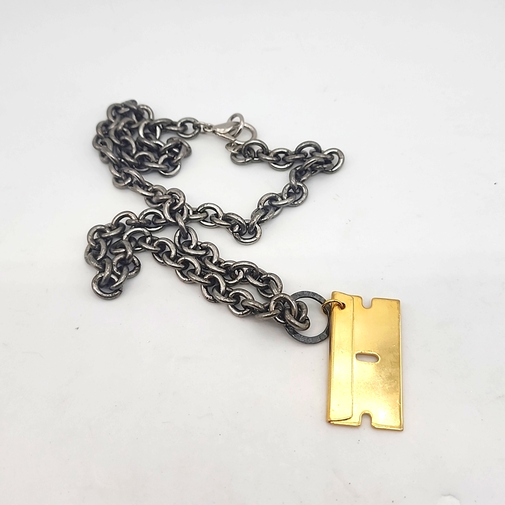 Gold metal razor Necklace
